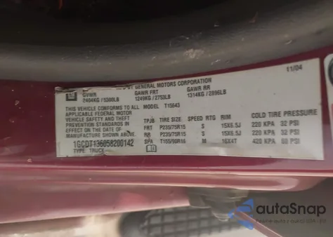 2005 Chevrolet Colorado Ls from USA, damaged, VIN 1GCDT136058200142